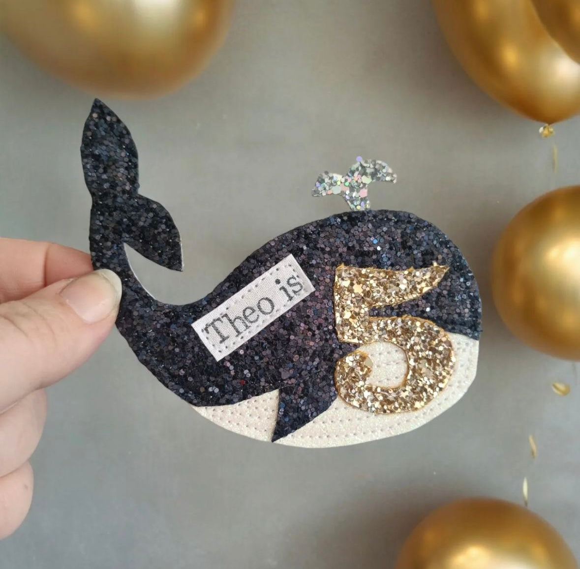 Whale Glitter Birthday Badge